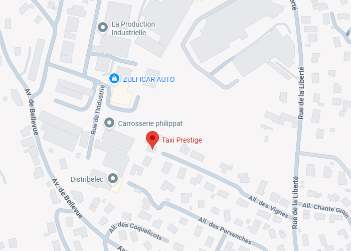 Taxi Prestige : carte et localisation près de Rue de l'Industrie. Localisation de Taxi Prestige sur une carte. Les rues principales sont Rue de l'Industrie, Av. de Bellevue et Rue de la Liberté. Proche de ZULFICAR AUTO.
